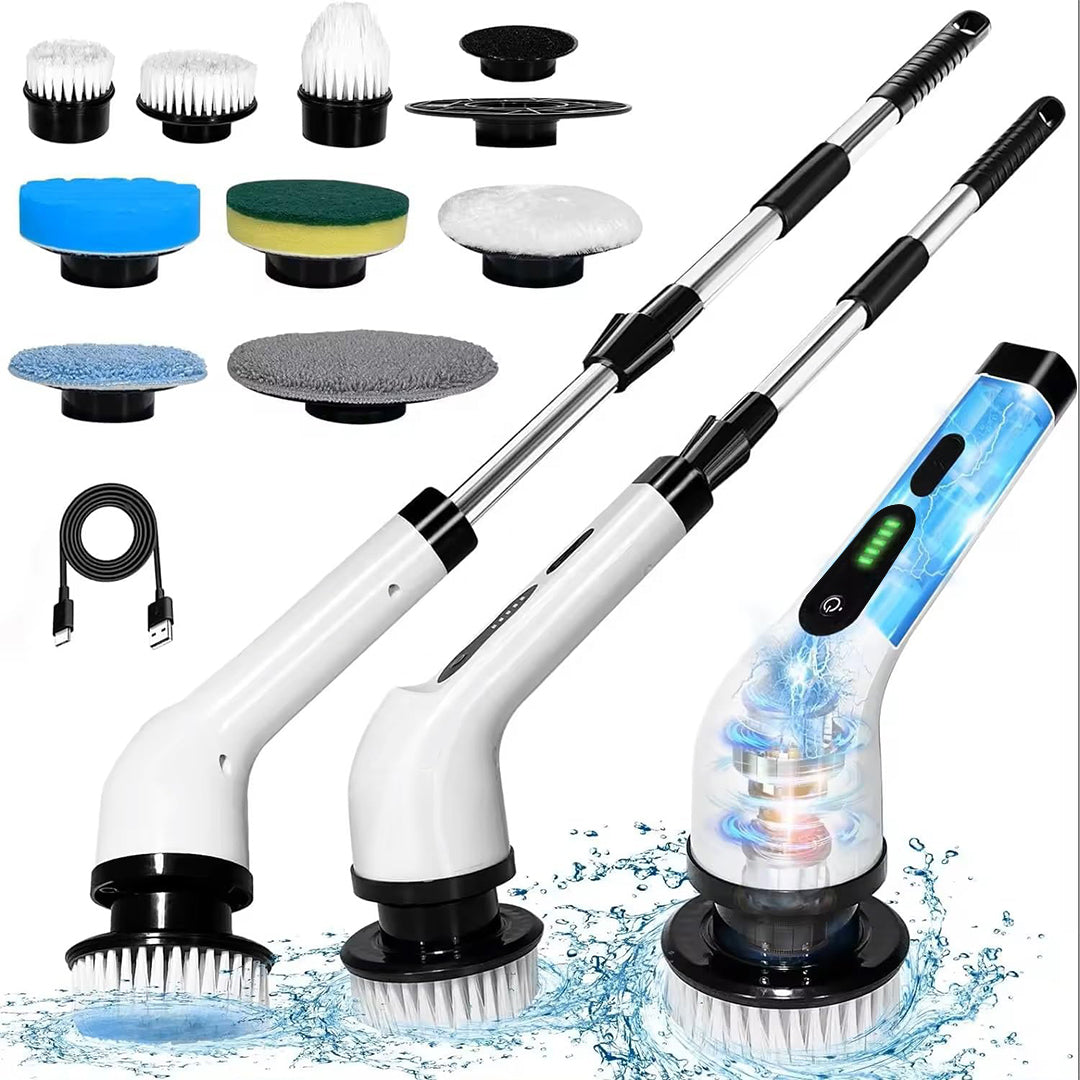 Electric Cleaning Brush with Multiple Brush Heads – Handheld Household Scrubber