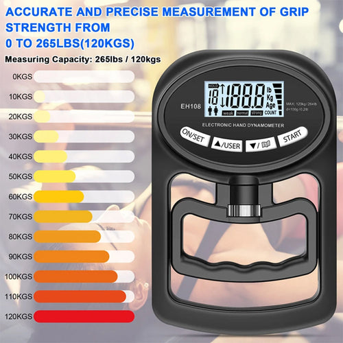 120kg Digital Hand Dynamometer Electronic Grip Strength Tester with LCD Display Adjustable Hand Grip Meter for Fitness