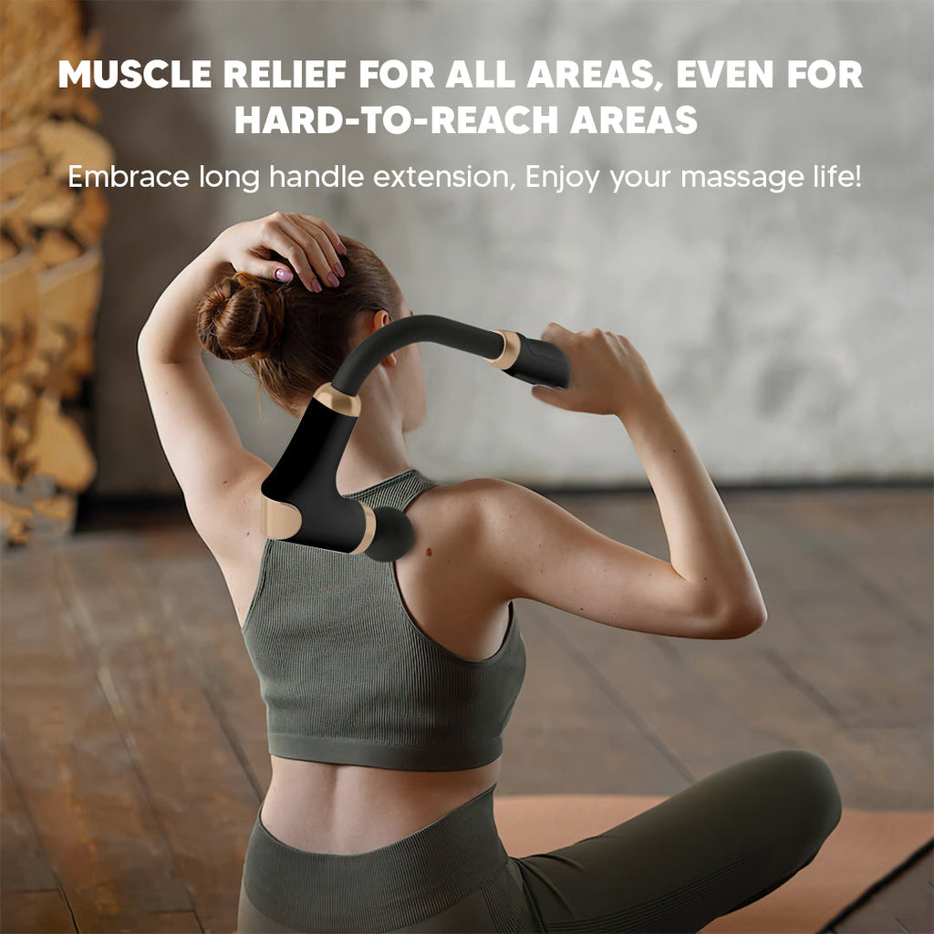 Cordless Massage Gun – 8 Heads, 3 Modes, Long Handle Ergonomic Design, Ultra Quiet Operation