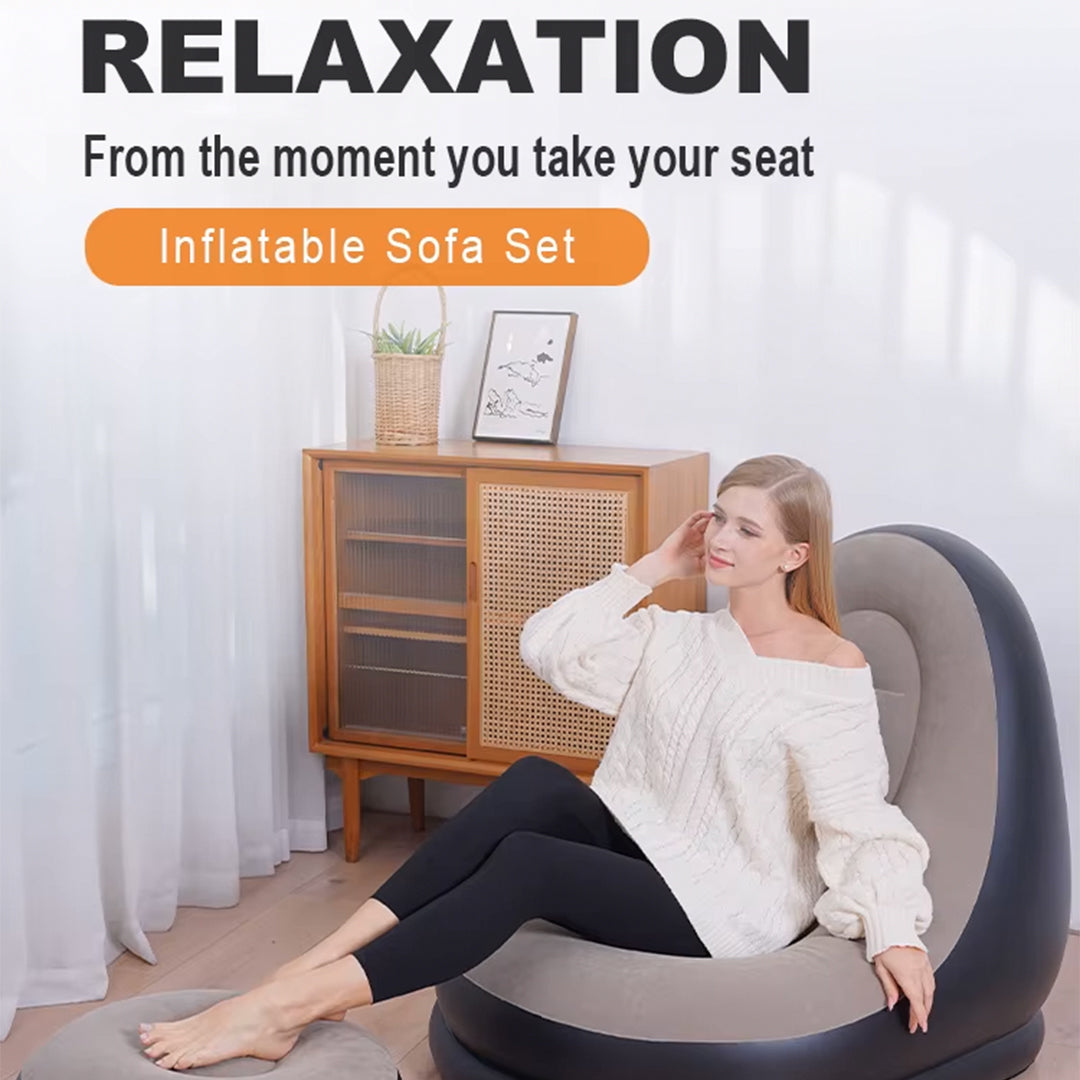 Inflatable Lounge Chair with Footrest, Soft Flocked Surface
