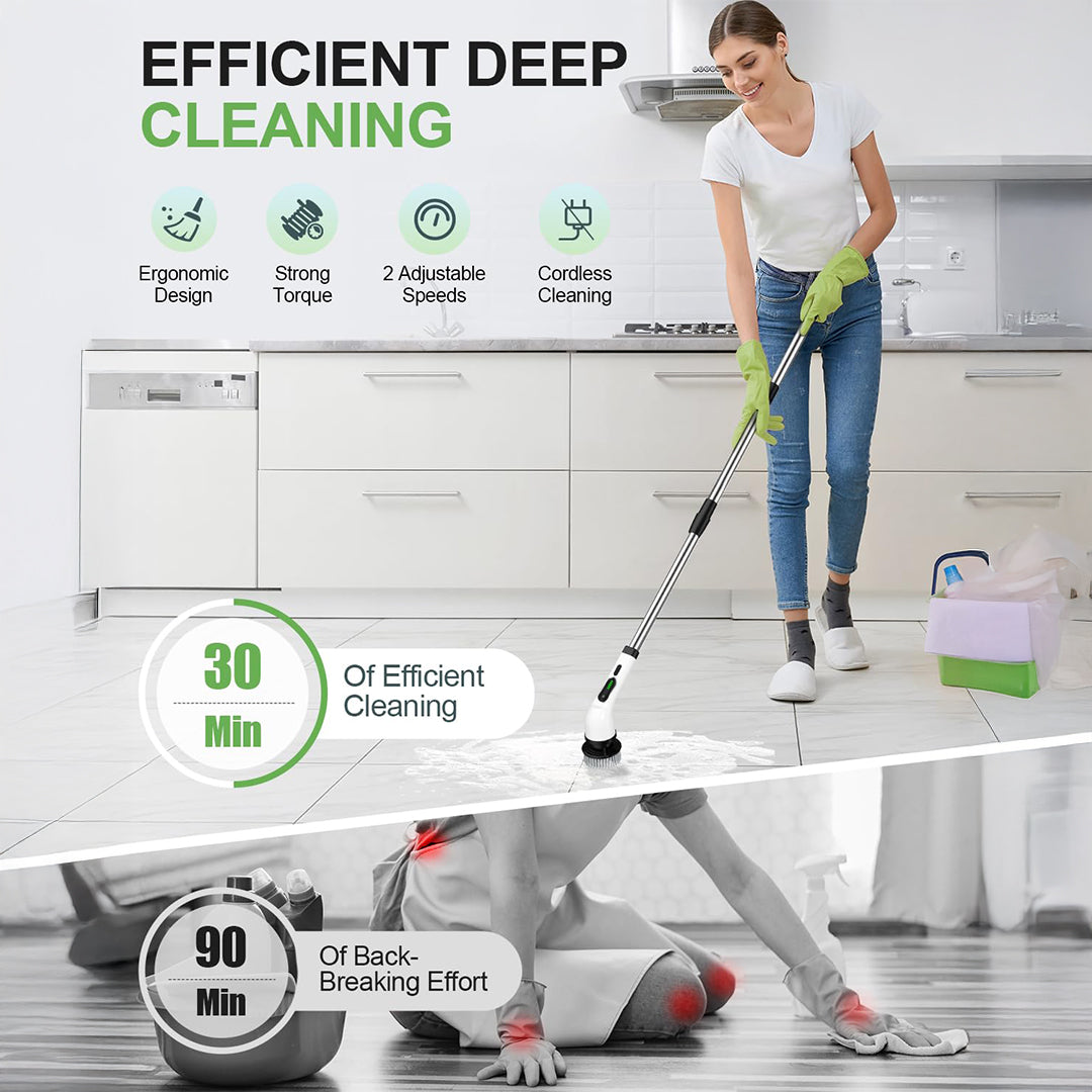 Electric Cleaning Brush with Multiple Brush Heads – Handheld Household Scrubber
