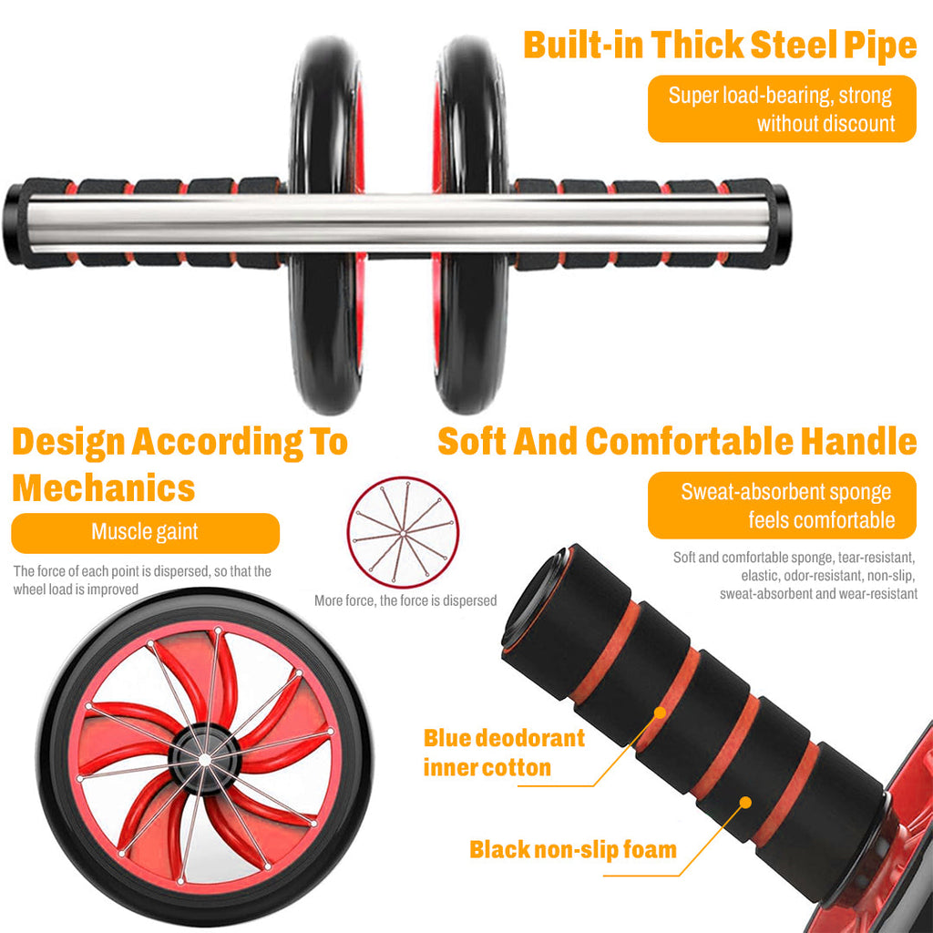 Double Wheel Ab Roller – Non-Slip Handles and Knee Support Pad (Random Color)
