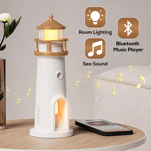 3-in-1 Lighthouse Projector Lamp with Moon & Ocean Sounds – Bluetooth Speaker