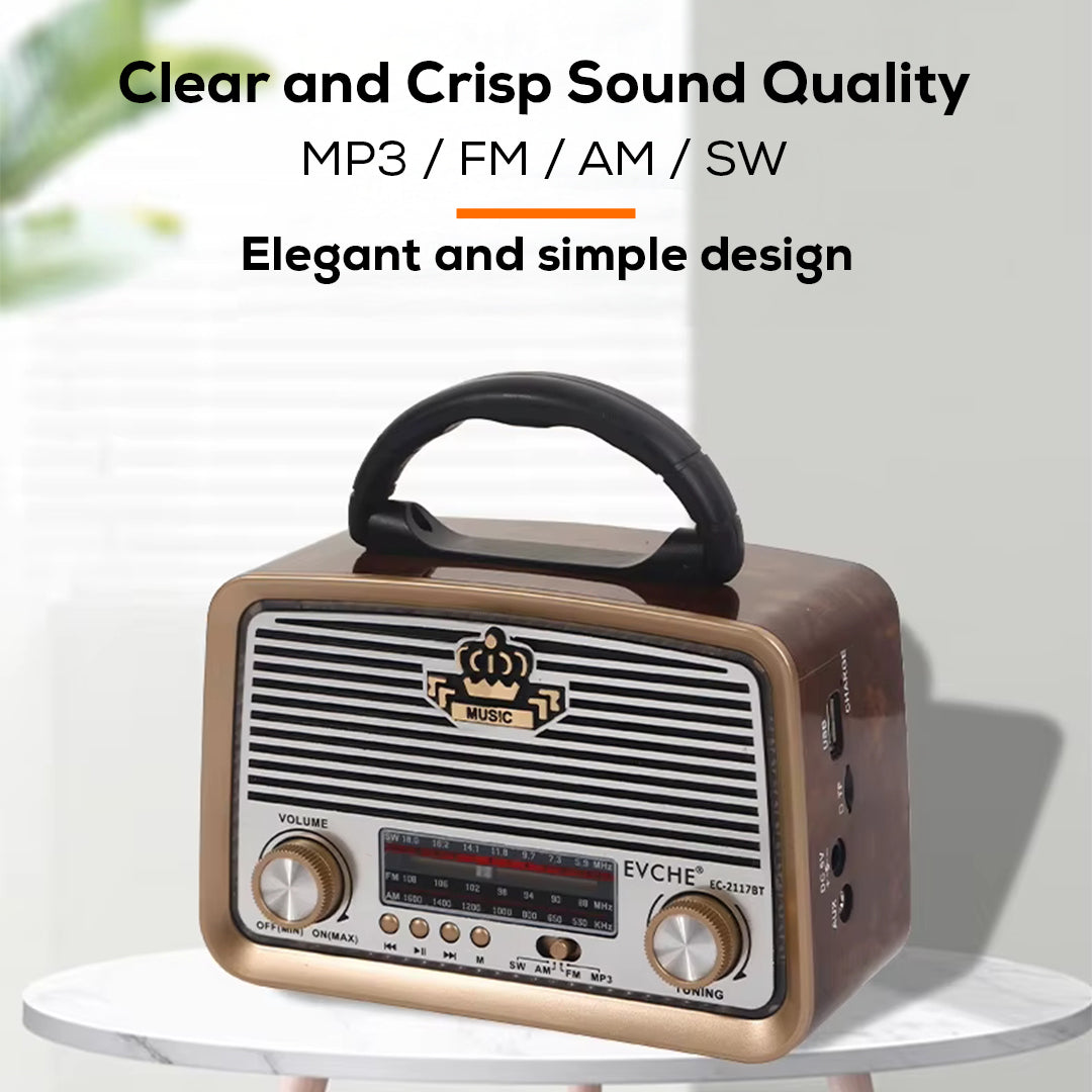 Retro Bluetooth Speaker Radio with FM/AM/SW, USB & TF Card Support
