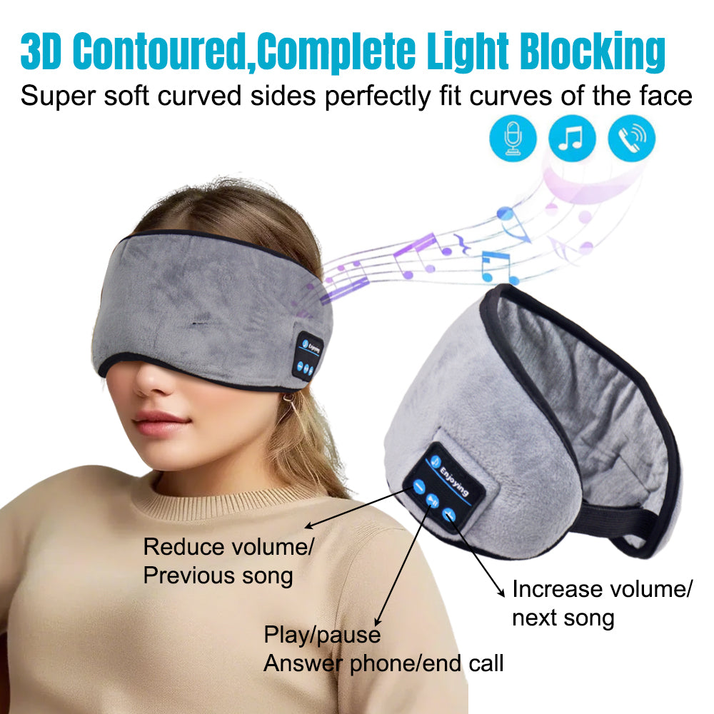 Bluetooth 5.0 Wireless Sleep Headphones Eye Mask with Built-in Speakers, Rechargeable Battery