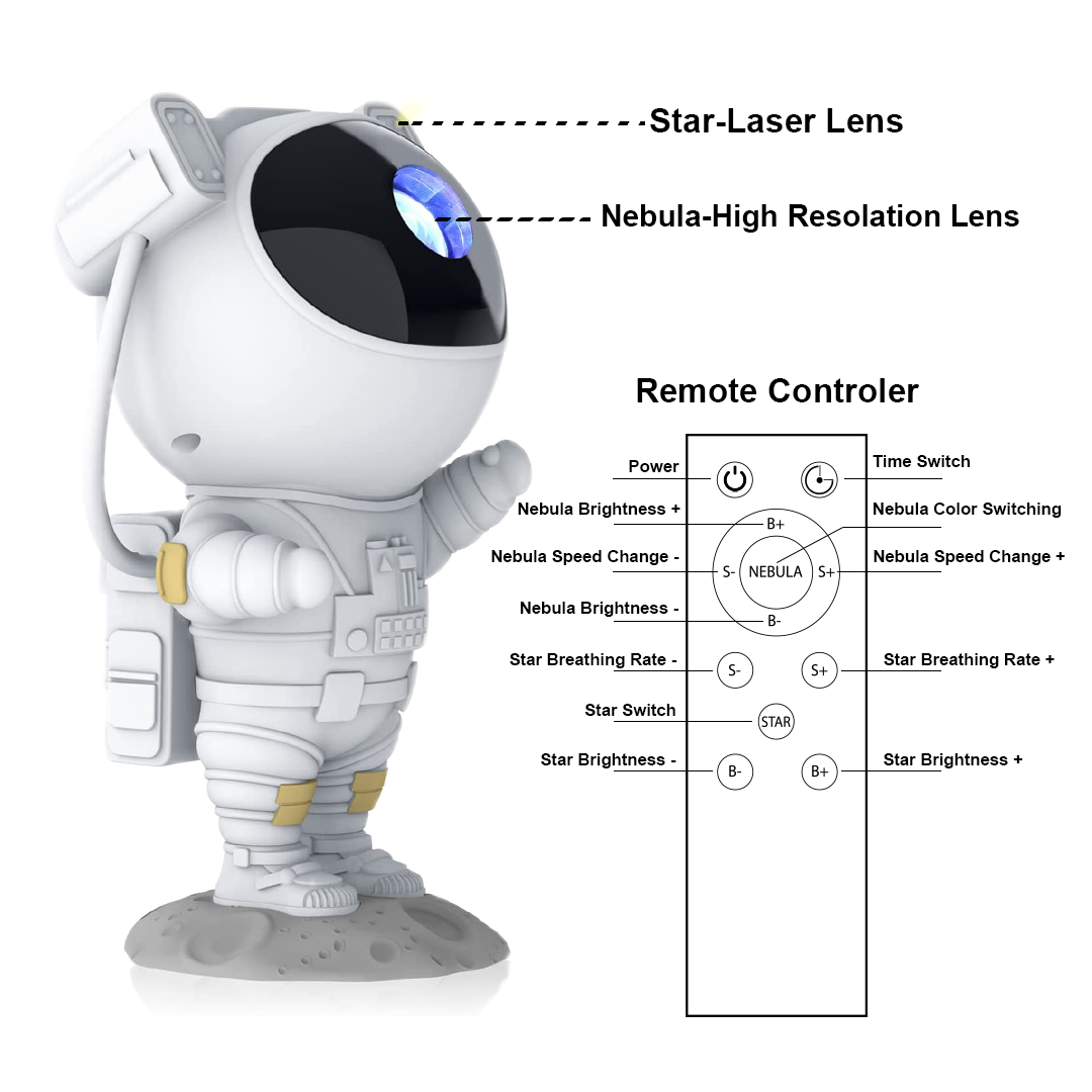 Astronaut Themed Starry Sky Projector Night Light with LED Optical Projection