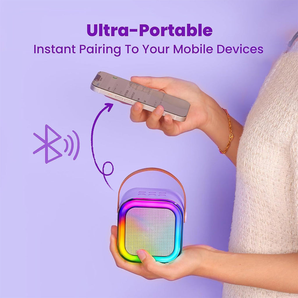 Portable Bluetooth Karaoke Speaker with 2 Wireless Microphones and RGB Lights
