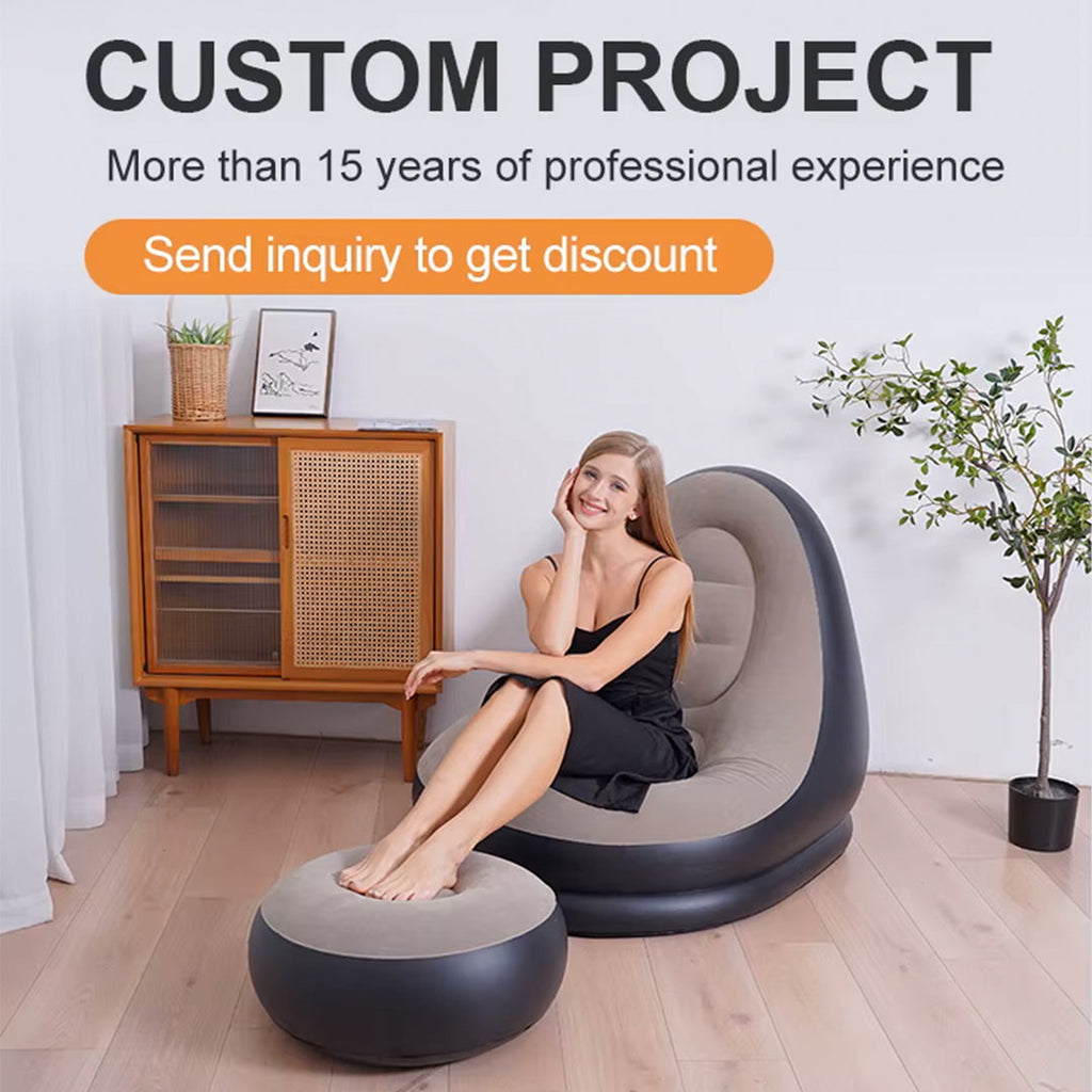 Inflatable Lounge Chair with Footrest, Soft Flocked Surface