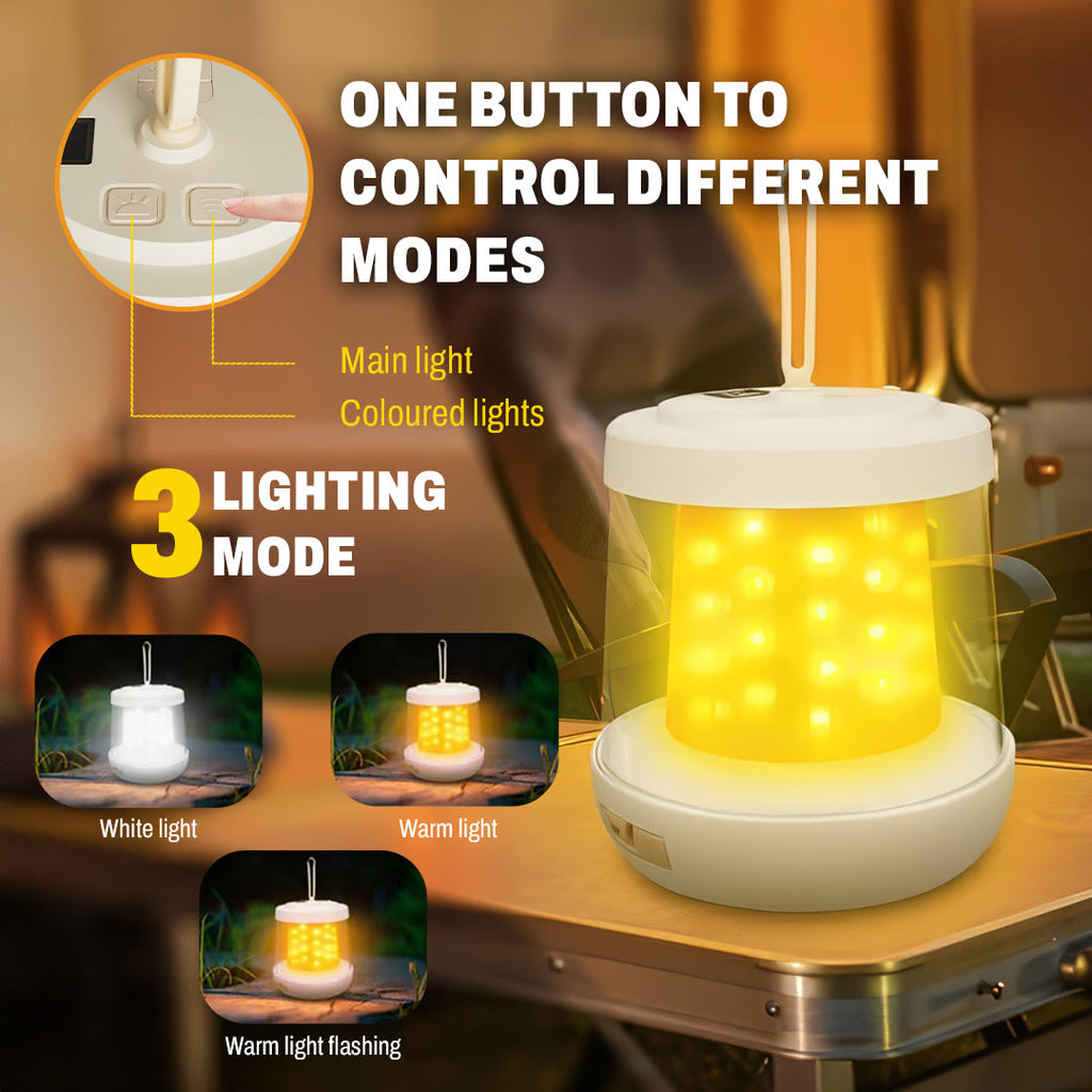 Camping Lantern with Power Bank – 3 Light Modes, Water-Resistant, RGB Ambient Lights