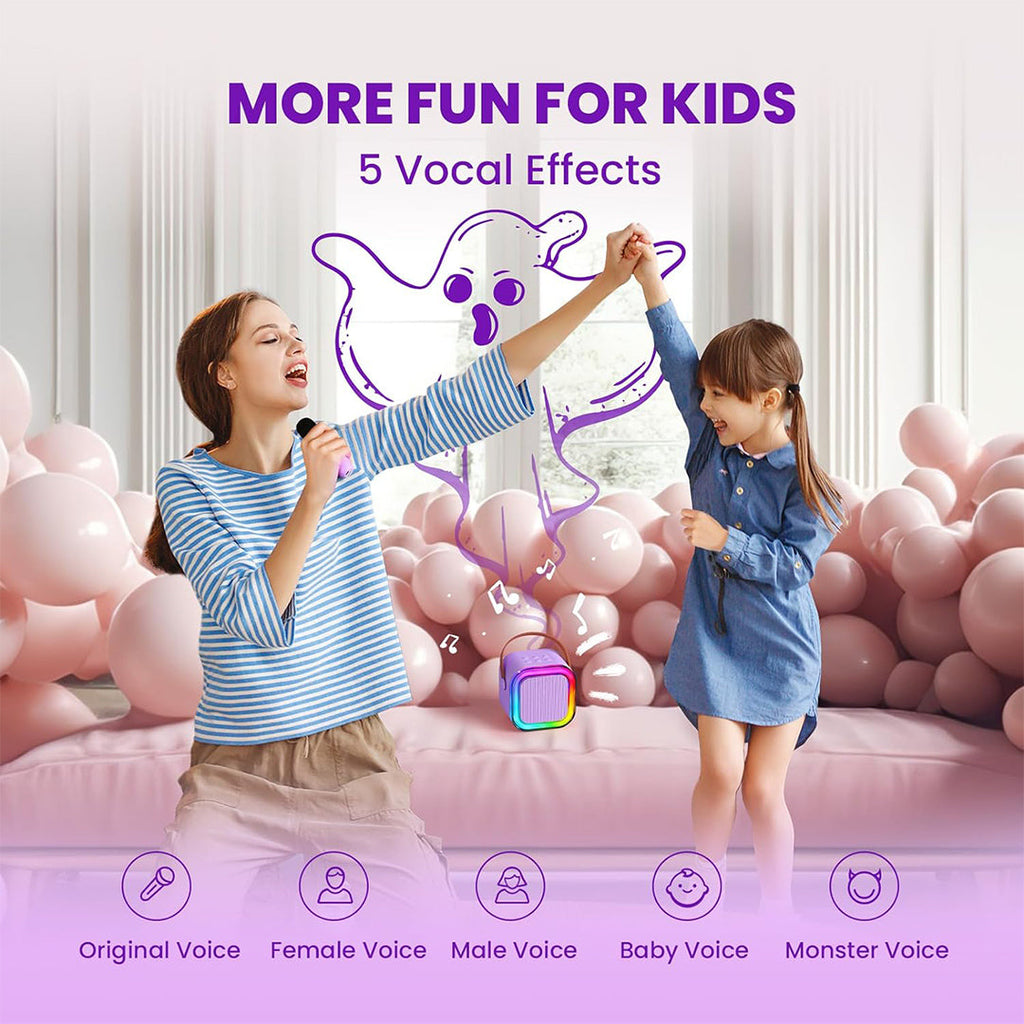 Portable Bluetooth Karaoke Speaker with 2 Wireless Microphones and RGB Lights