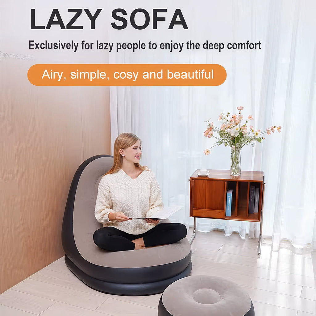 Inflatable Lounge Chair with Footrest, Soft Flocked Surface