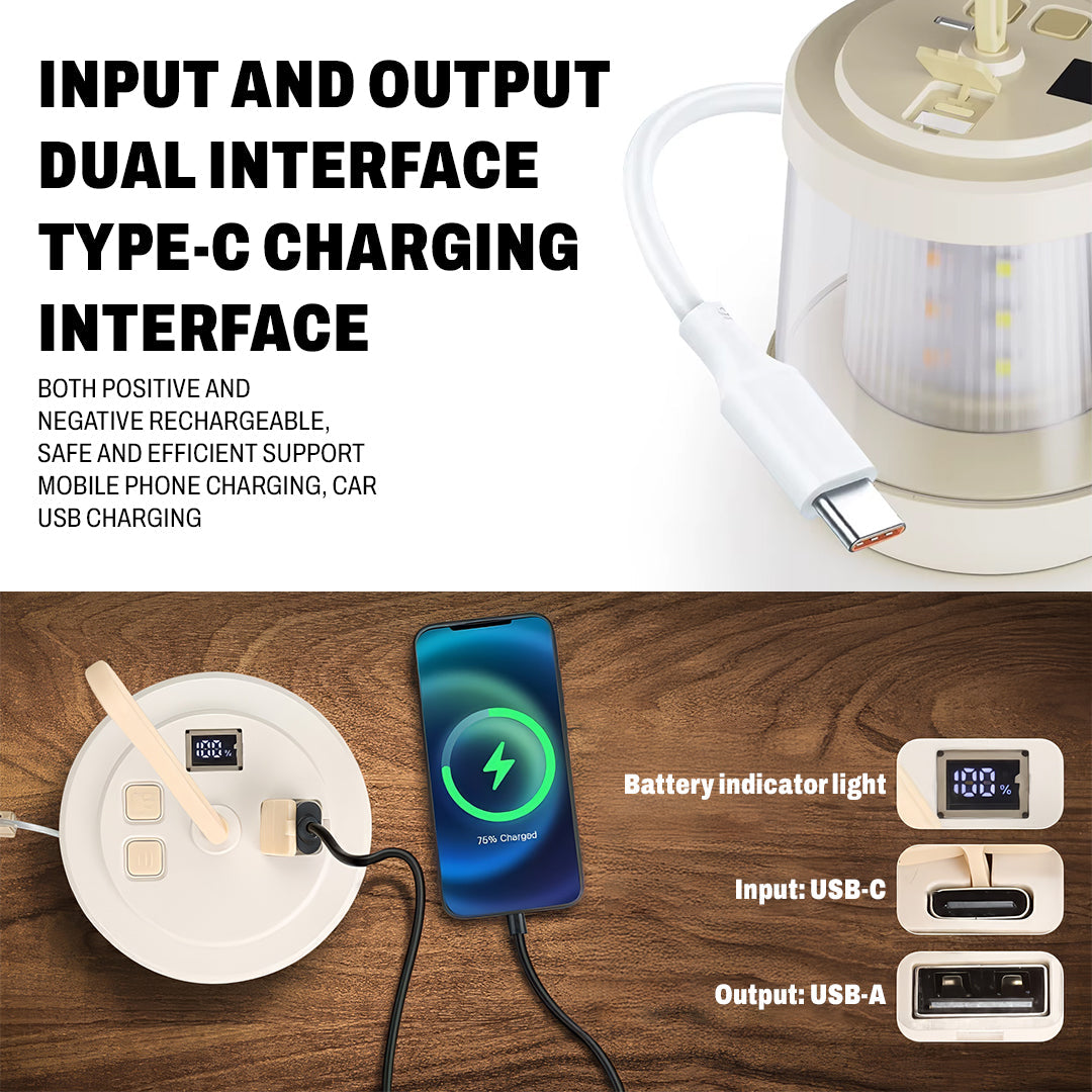 Camping Lantern with Power Bank – 3 Light Modes, Water-Resistant, RGB Ambient Lights