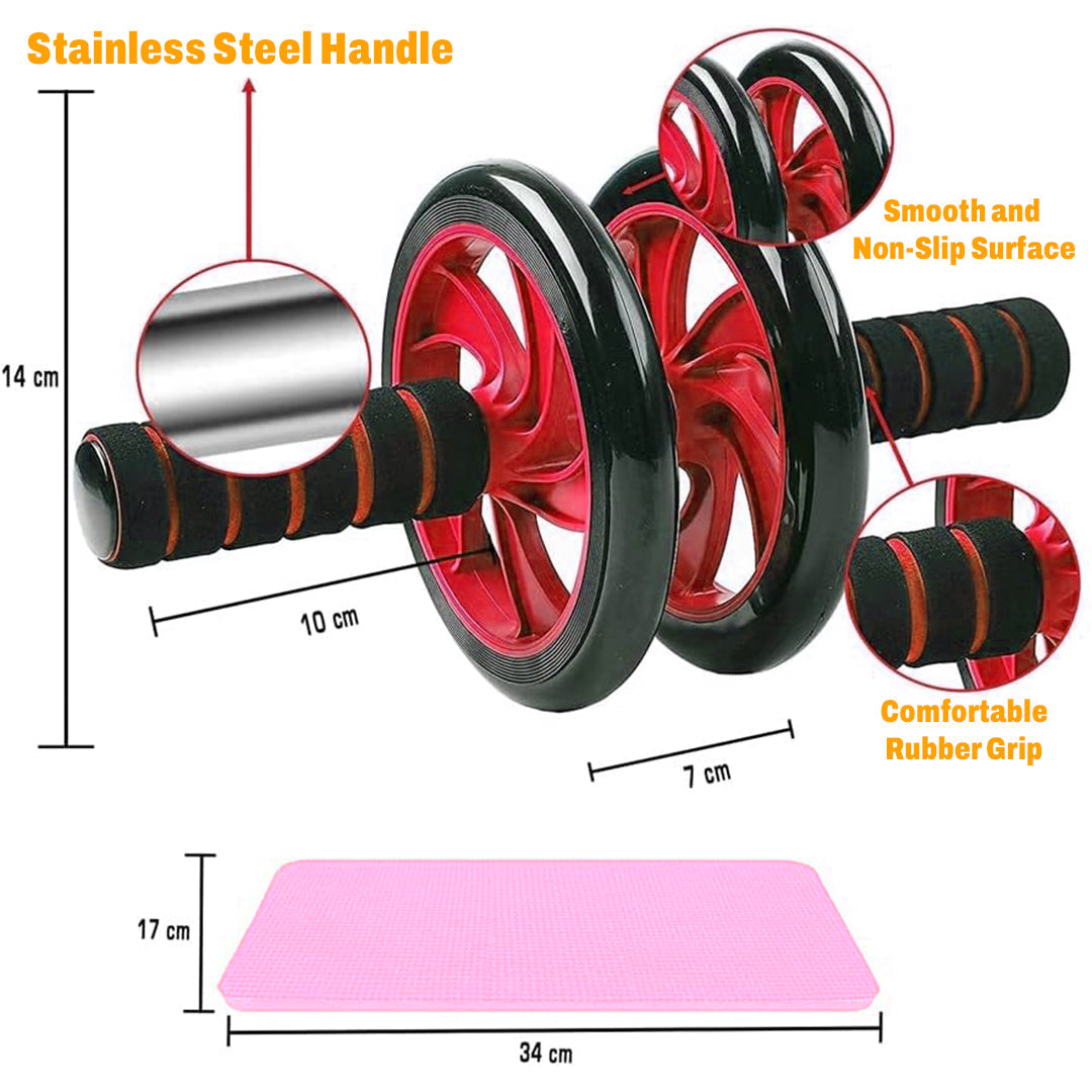 Double Wheel Ab Roller – Non-Slip Handles and Knee Support Pad (Random Color)