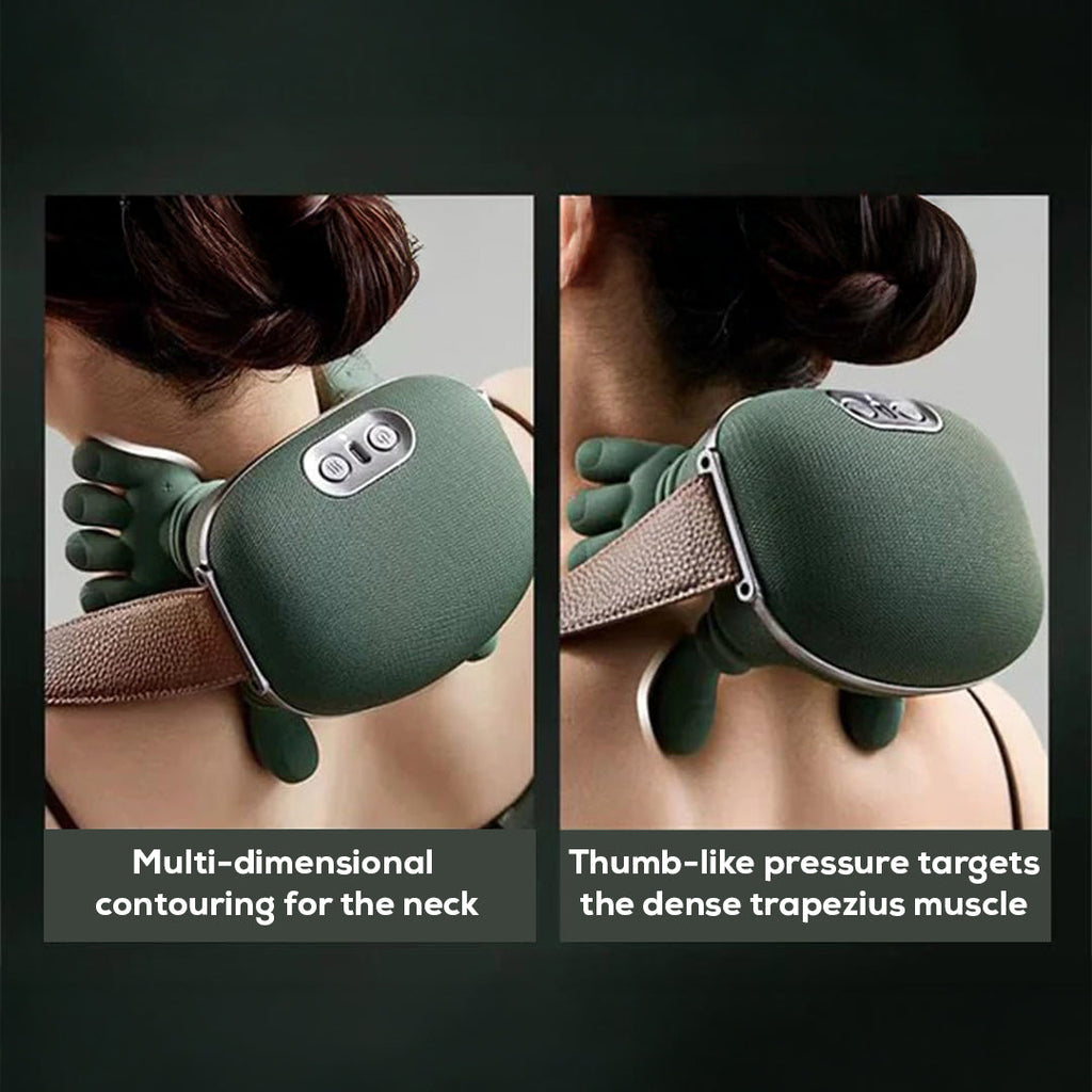 Heated Neck & Shoulder Massager – Hand-Shaped Deep Tissue Massage Tool with 40–45°C Heat, Adjustable Strap, 2000mAh USB-C Portable Muscle Relaxer