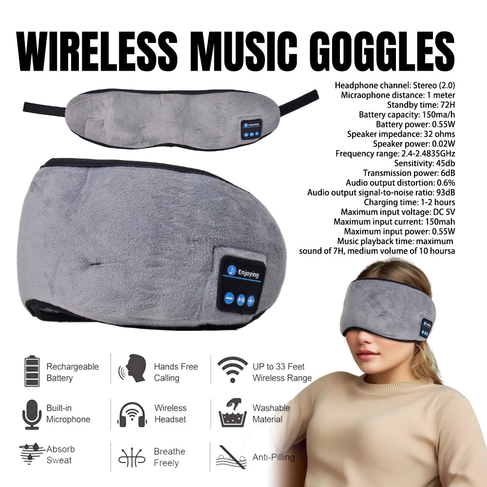 Bluetooth 5.0 Wireless Sleep Headphones Eye Mask with Built-in Speakers, Rechargeable Battery