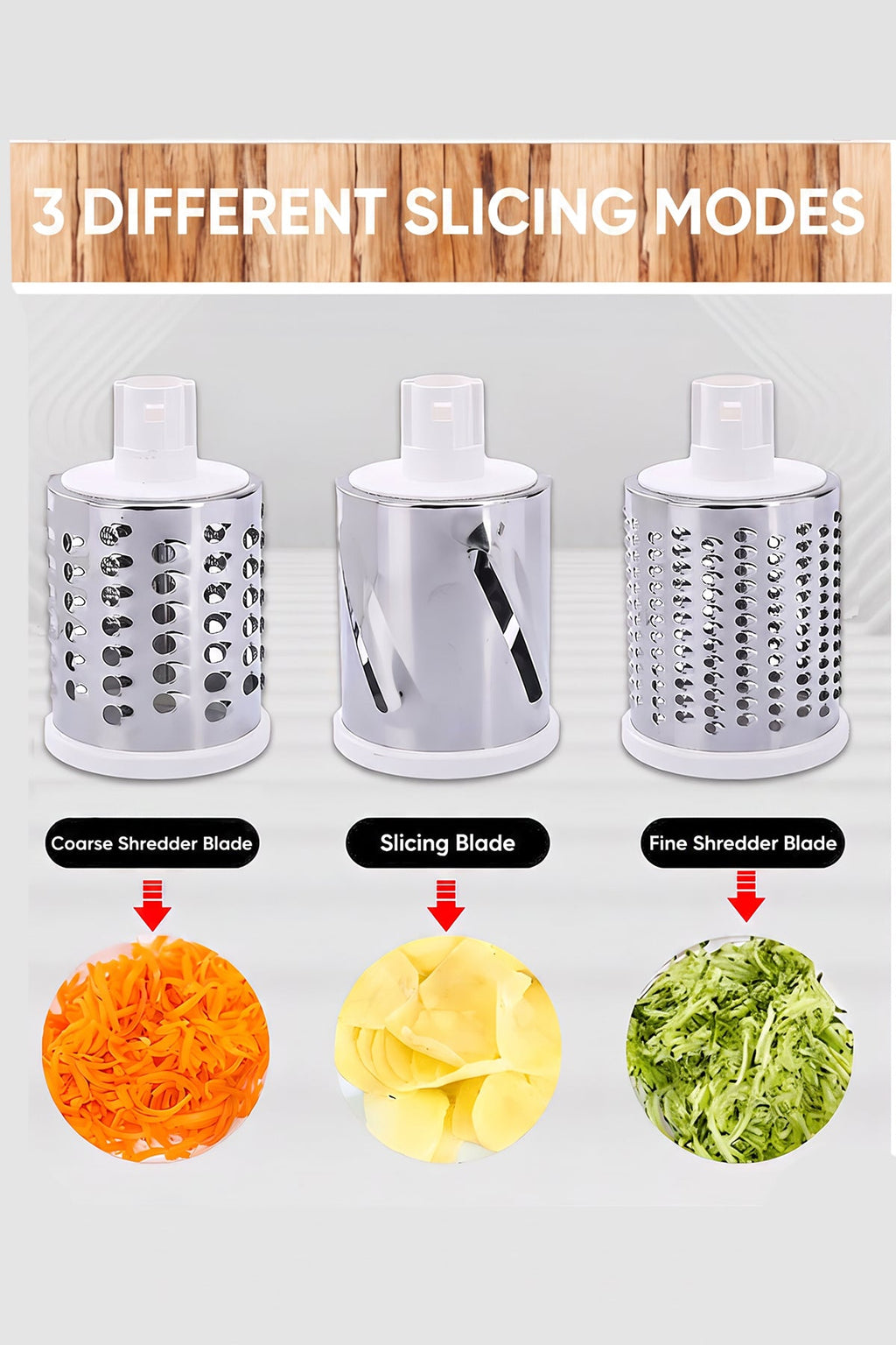 Manual Fruit & Vegetable Slicer Grater with 3 Attachments and Suction Base