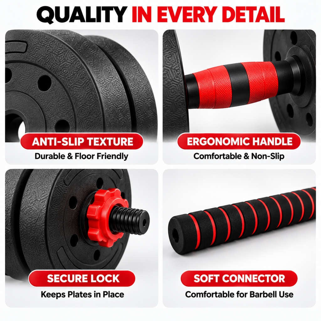 2-in-1 20KG Adjustable Dumbbell Set, Convertible into a Barbell with Connector Bar