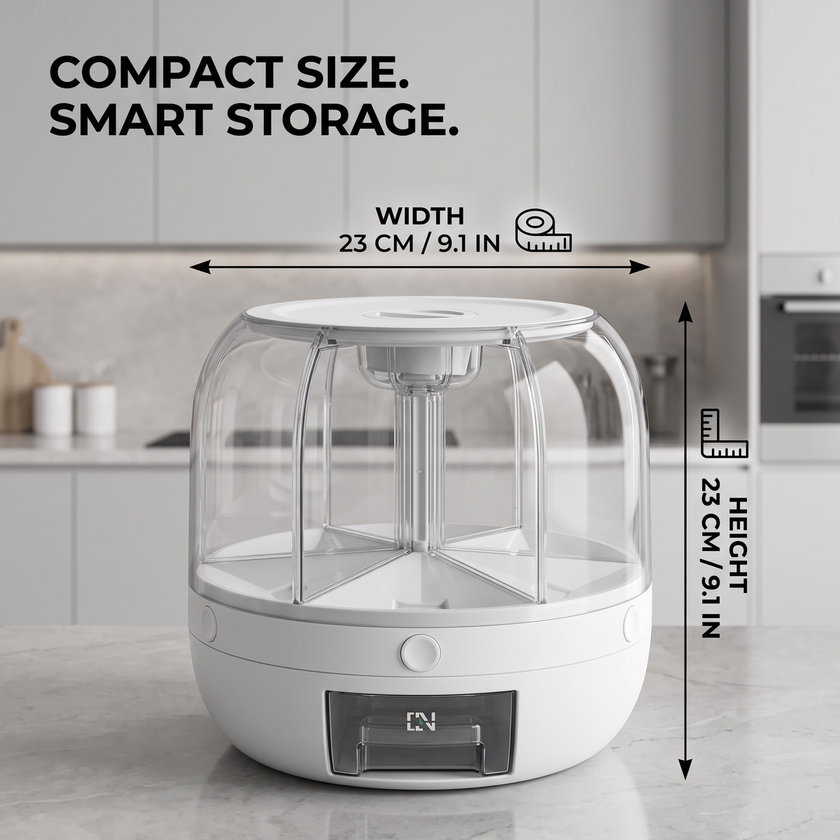 6 Compartment Rotating Dry Food Dispenser with Pull-Out Drawer – Rice, Cereal, Grain & Bean Storage Container