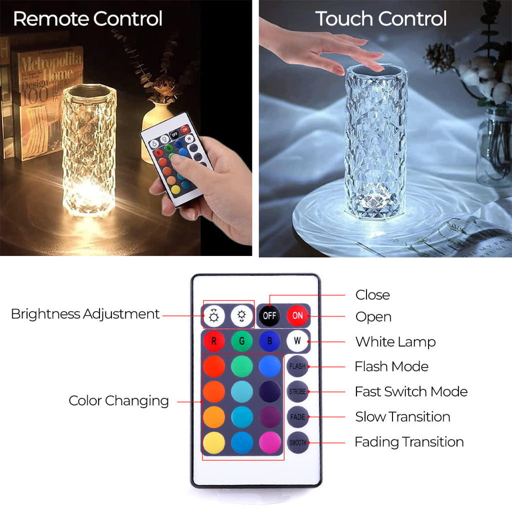 USB Rechargeable, Touch Sensor Crystal Diamond Led Table Lamp