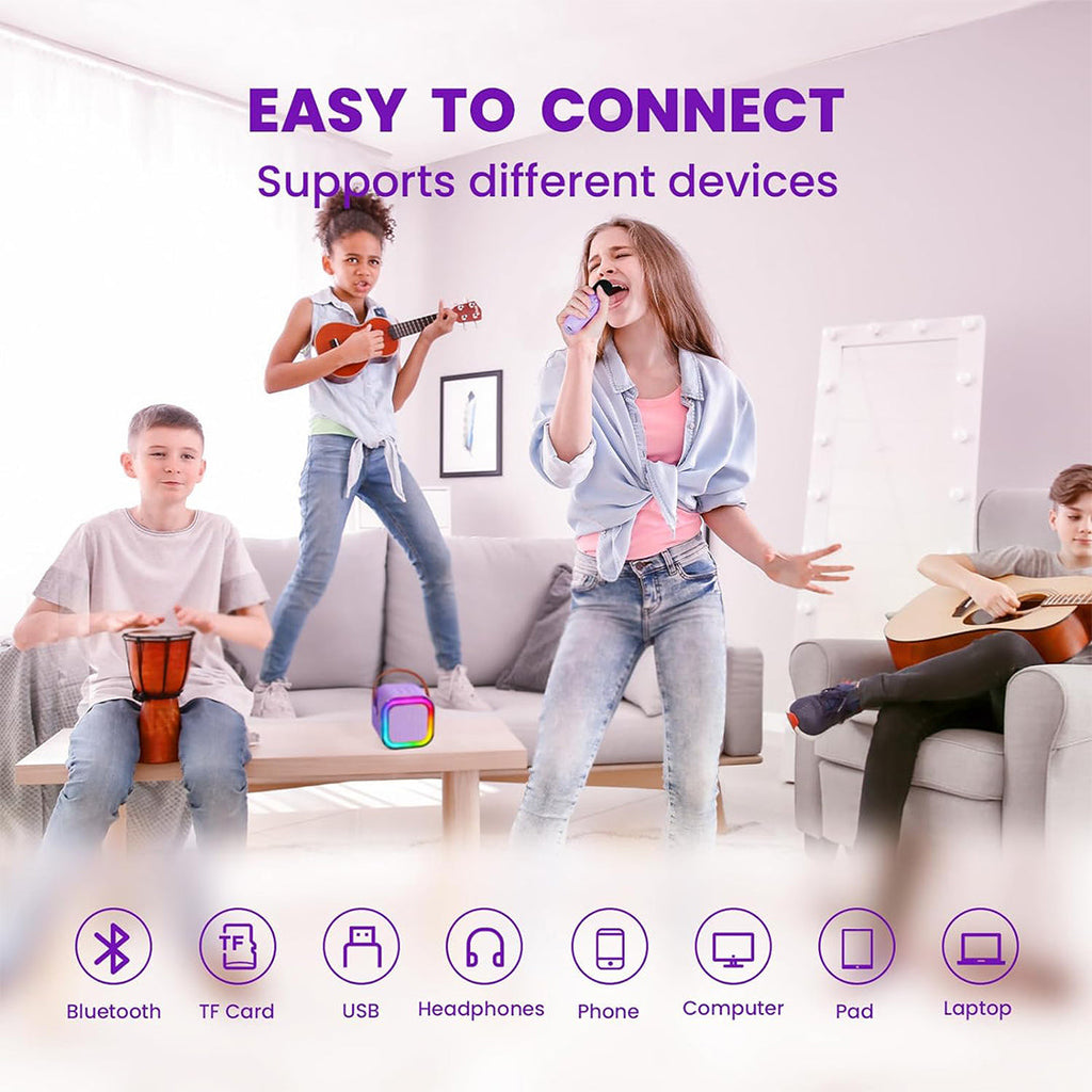 Portable Bluetooth Karaoke Speaker with 2 Wireless Microphones and RGB Lights