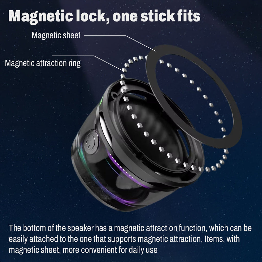 Magnetic Bluetooth Speaker – 360° Stereo Sound, LED Light Design & Magnetic Mount for Smart Devices