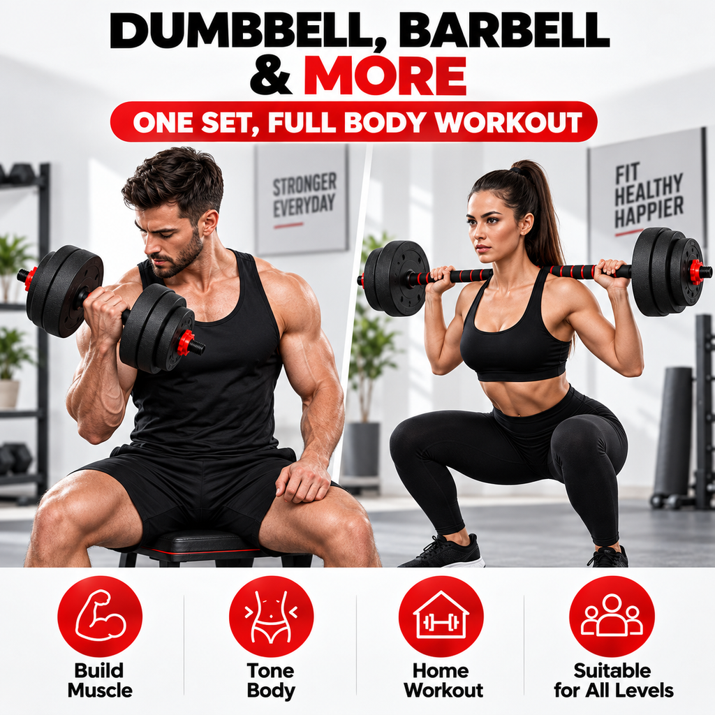 2-in-1 20KG Adjustable Dumbbell Set, Convertible into a Barbell with Connector Bar