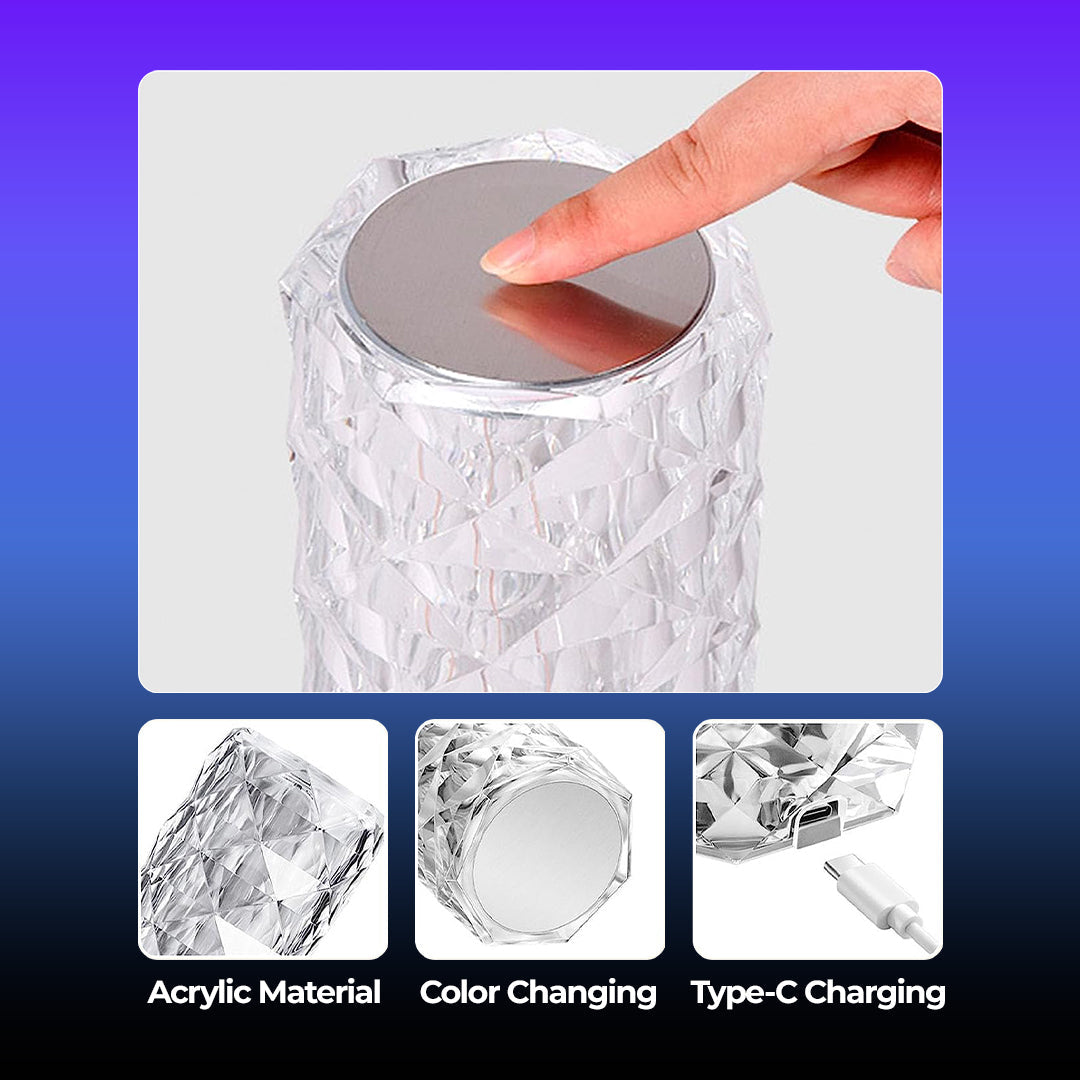 USB Rechargeable, Touch Sensor Crystal Diamond Led Table Lamp