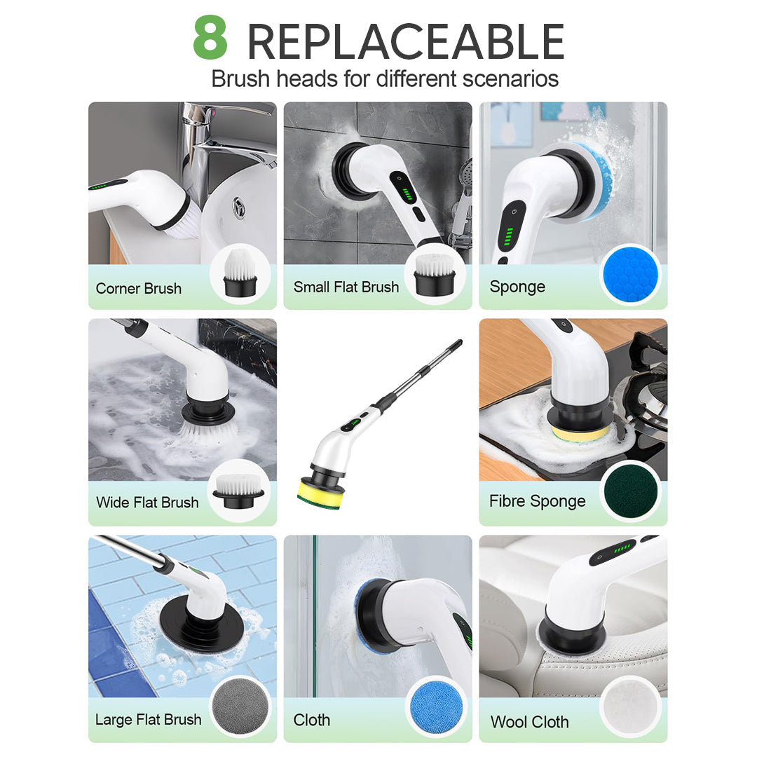 Electric Cleaning Brush with Multiple Brush Heads – Handheld Household Scrubber