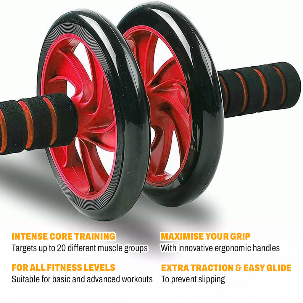 Double Wheel Ab Roller – Non-Slip Handles and Knee Support Pad (Random Color)
