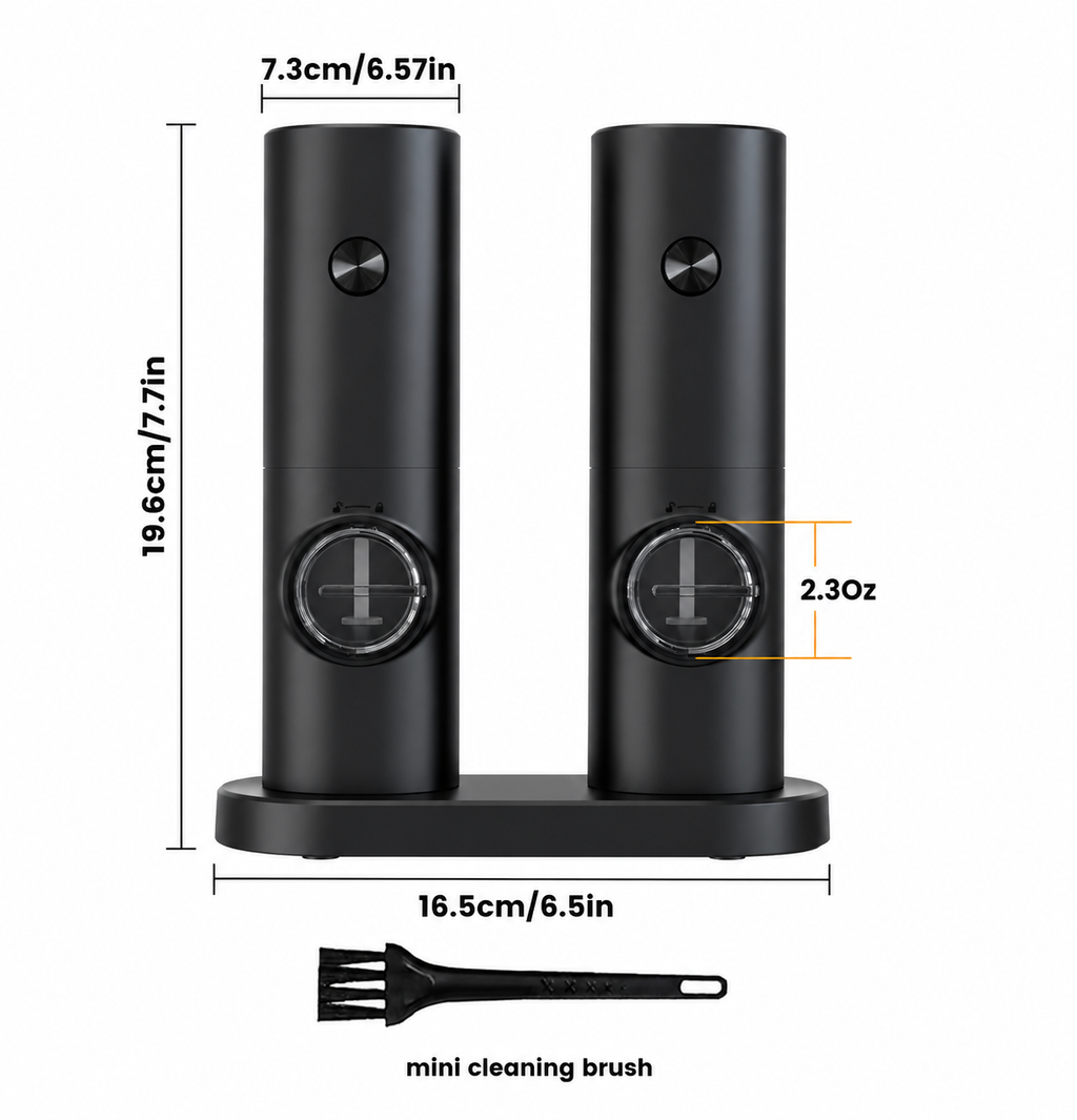 Salt & Pepper Grinder Set – 5 Levels Adjustable , Battery Operated with Stand