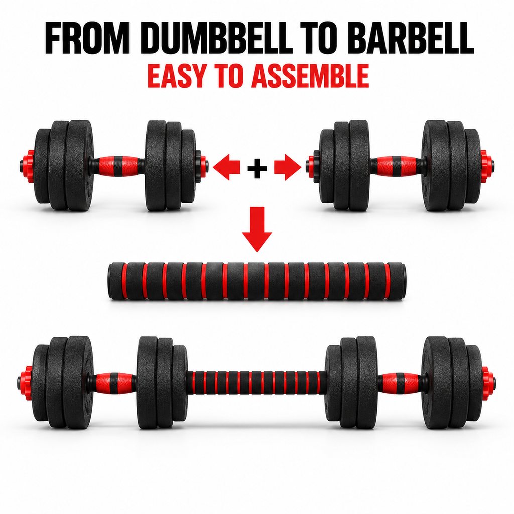 2-in-1 20KG Adjustable Dumbbell Set, Convertible into a Barbell with Connector Bar