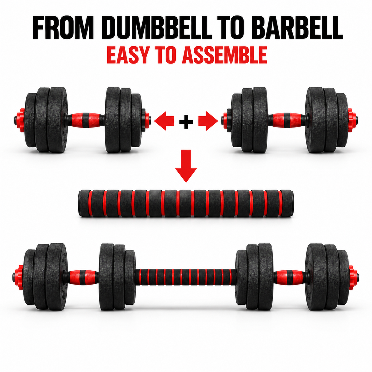 2-in-1 20KG Adjustable Dumbbell Set, Convertible into a Barbell with Connector Bar