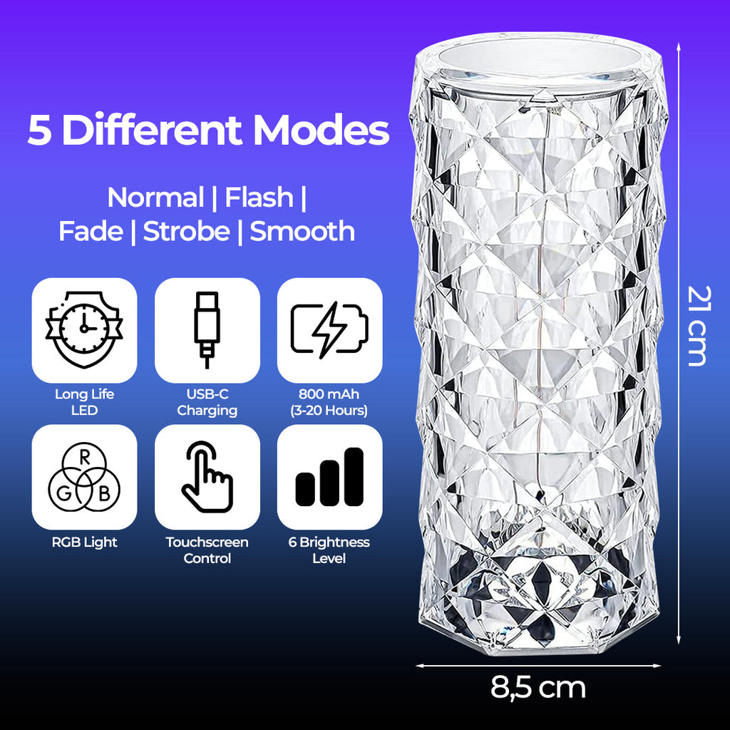 USB Rechargeable, Touch Sensor Crystal Diamond Led Table Lamp