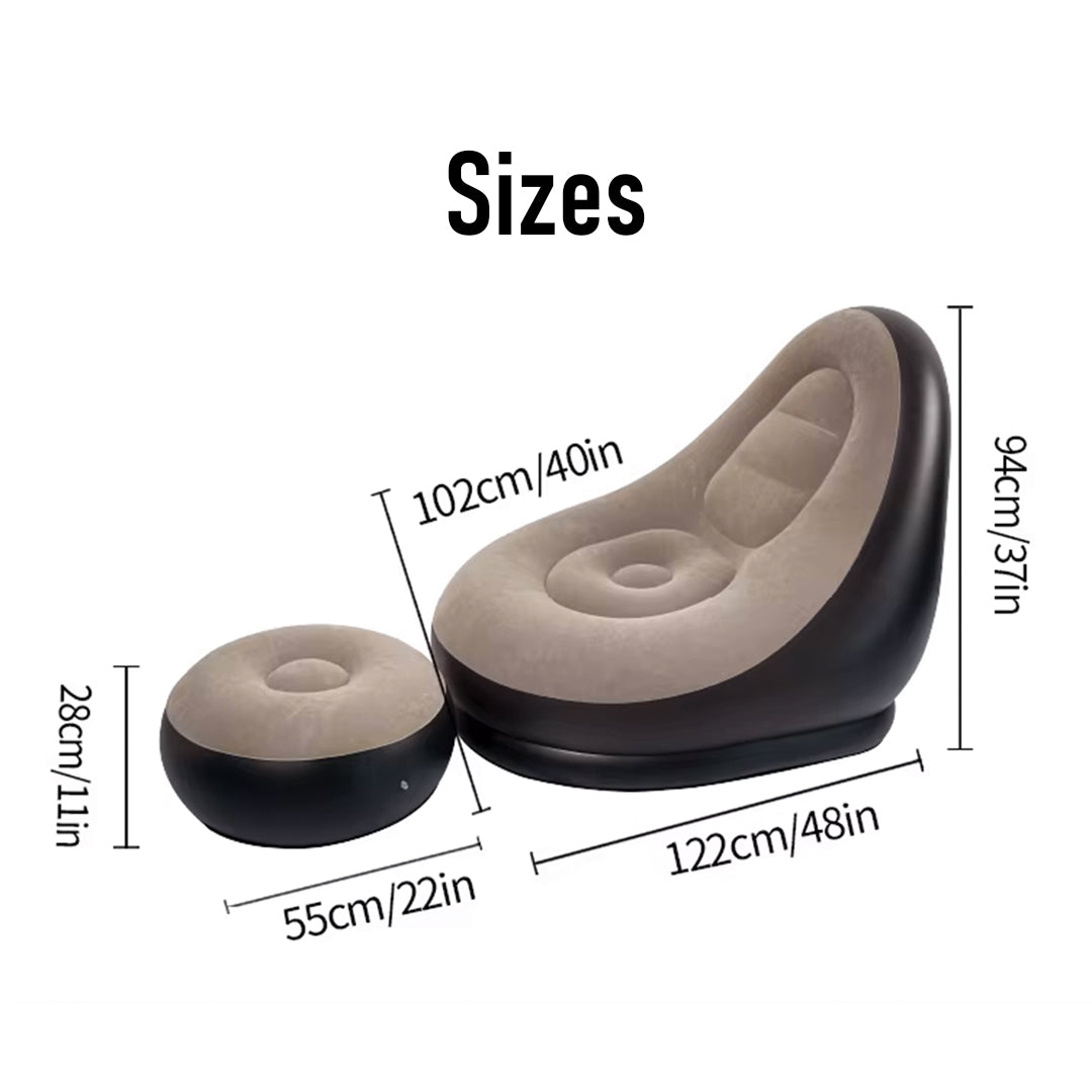 Inflatable Lounge Chair with Footrest, Soft Flocked Surface