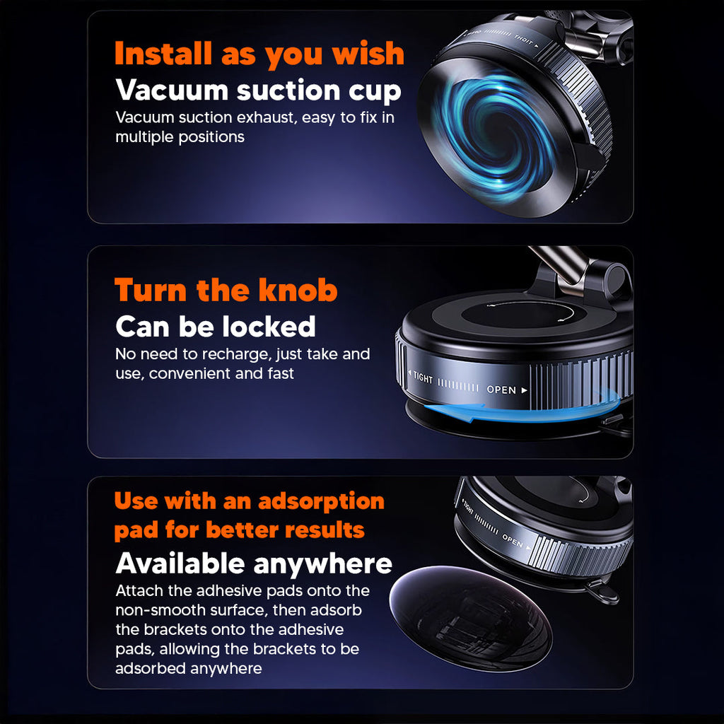 360° Adjustable Magnetic Phone Holder – Vacuum Base & Foldable Design