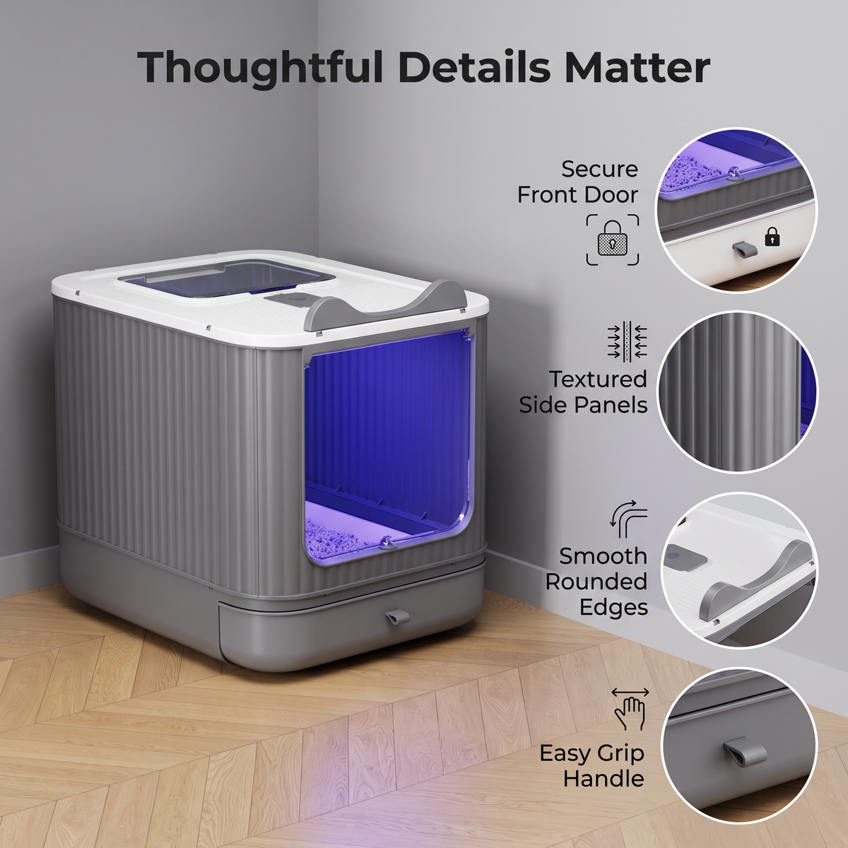 Enclosed Cat Litter Box with Top & Front Entry, Pull-Out Tray and Scoop, Mess-Reducing Indoor Cat Toilet