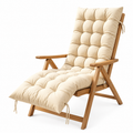 Beige Recliner Chair Cushion with Tie Straps – Soft Padded Full Length Fabric Seat Pad for Garden, Patio & Lounge Chairs