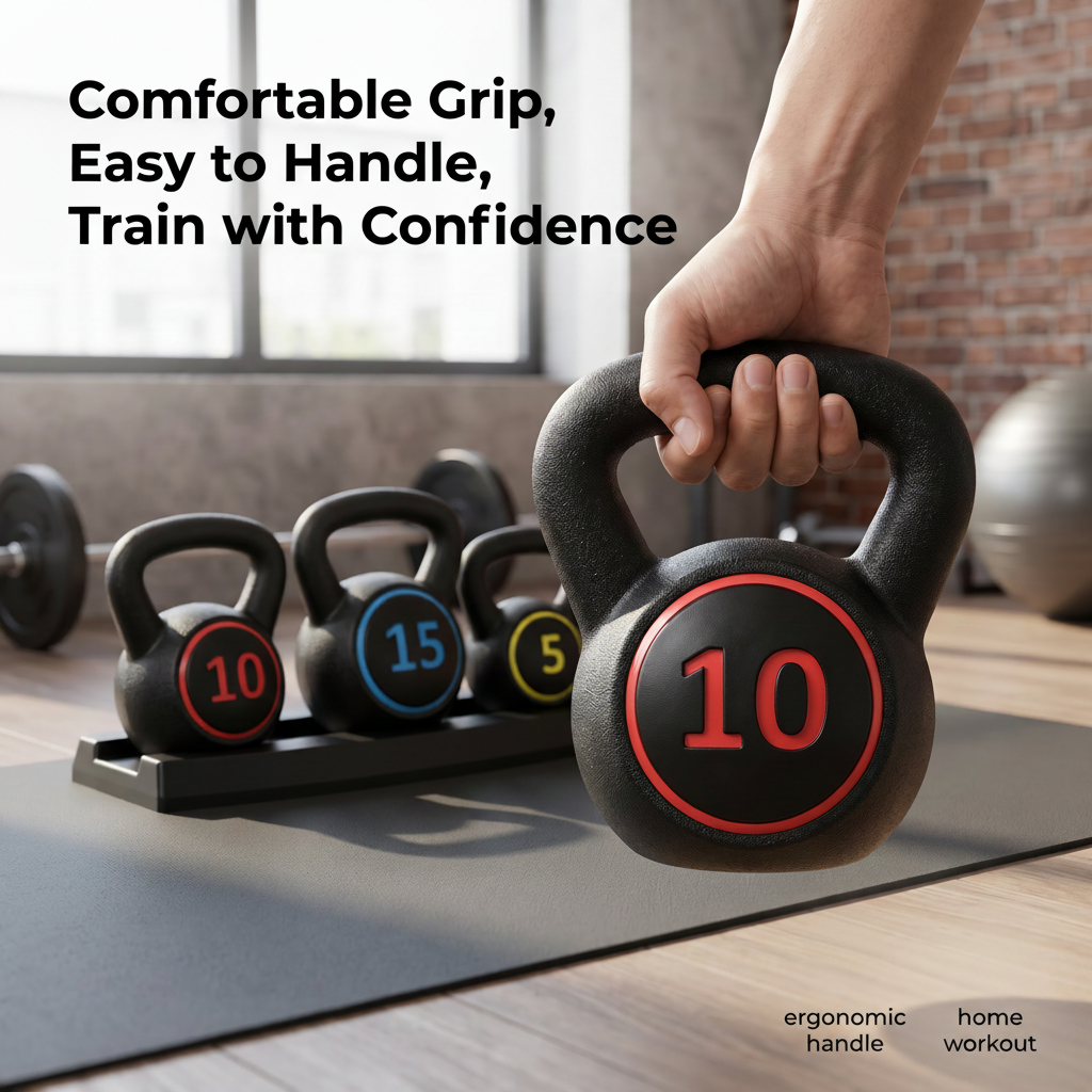Kettlebell Set with Rack, 3 Weight Options, Ergonomic Grip, Home Workout Training Set