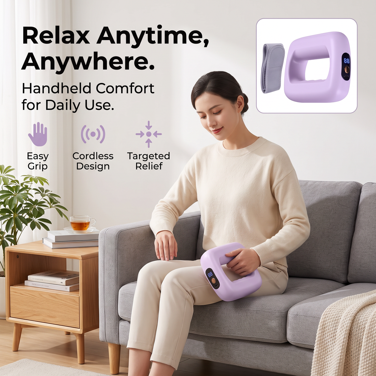 Rechargeable fascia ring Massager with Adjustable Strap, 8 Adjustable Settings, LED Display & USB-C Charging