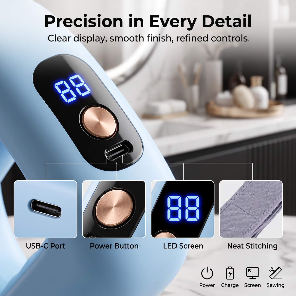 Rechargeable fascia ring Massager with Adjustable Strap, 8 Adjustable Settings, LED Display & USB-C Charging