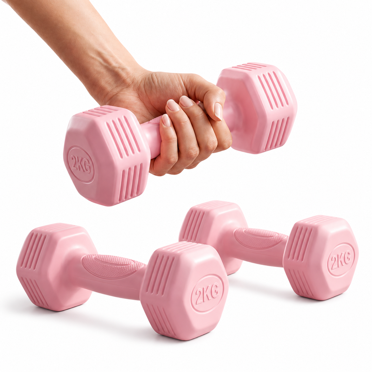 2x2kg Pink Dumbbell Set – 4kg Total, Comfort Grip Hand Weights for Home Workout, Fitness & Light Training