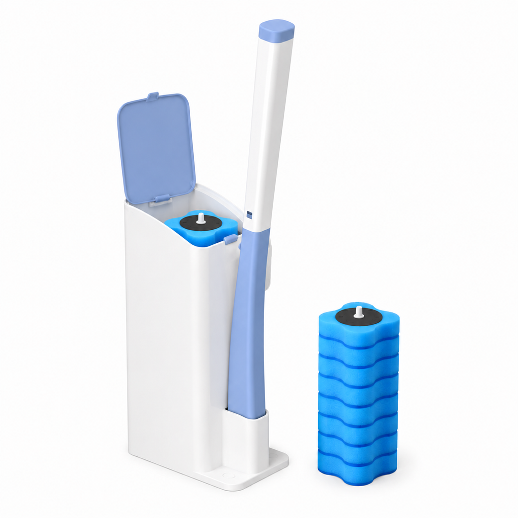 Disposable Toilet Cleaning Brush with 8 Replaceable Sponge Pads – Easy Use & Hygienic Bathroom Cleaner
