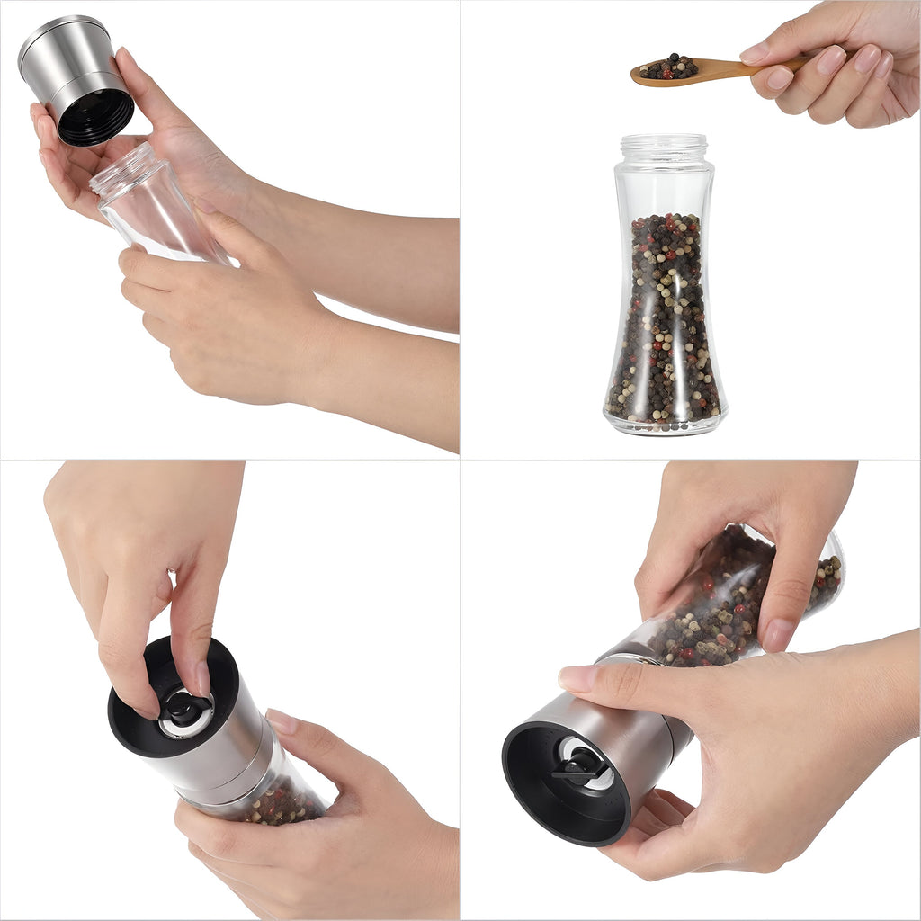 Salt and Pepper Spice Grinder Set for Convenient Kitchen Use With Stainless Stand