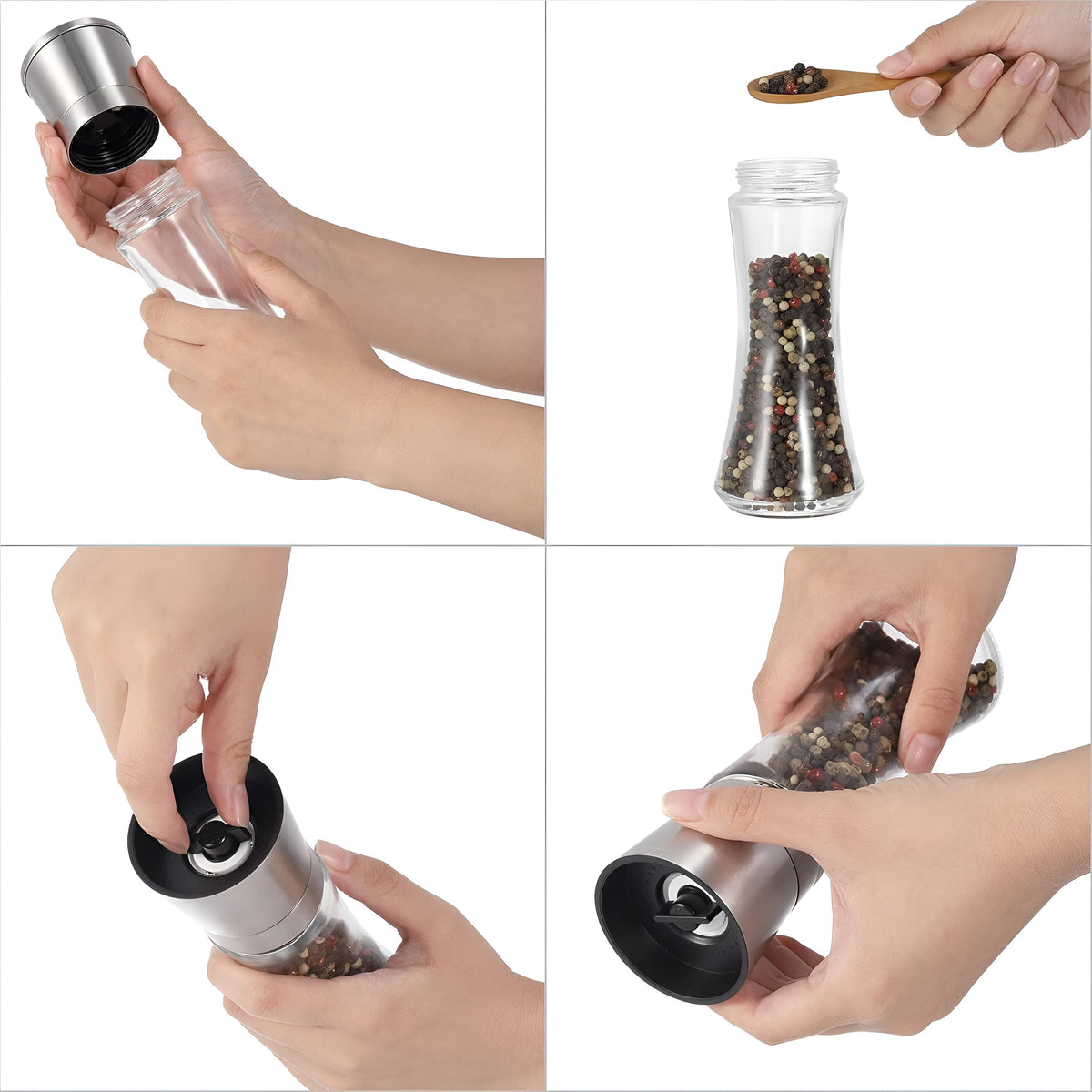 Salt and Pepper Spice Grinder Set for Convenient Kitchen Use With Stainless Stand