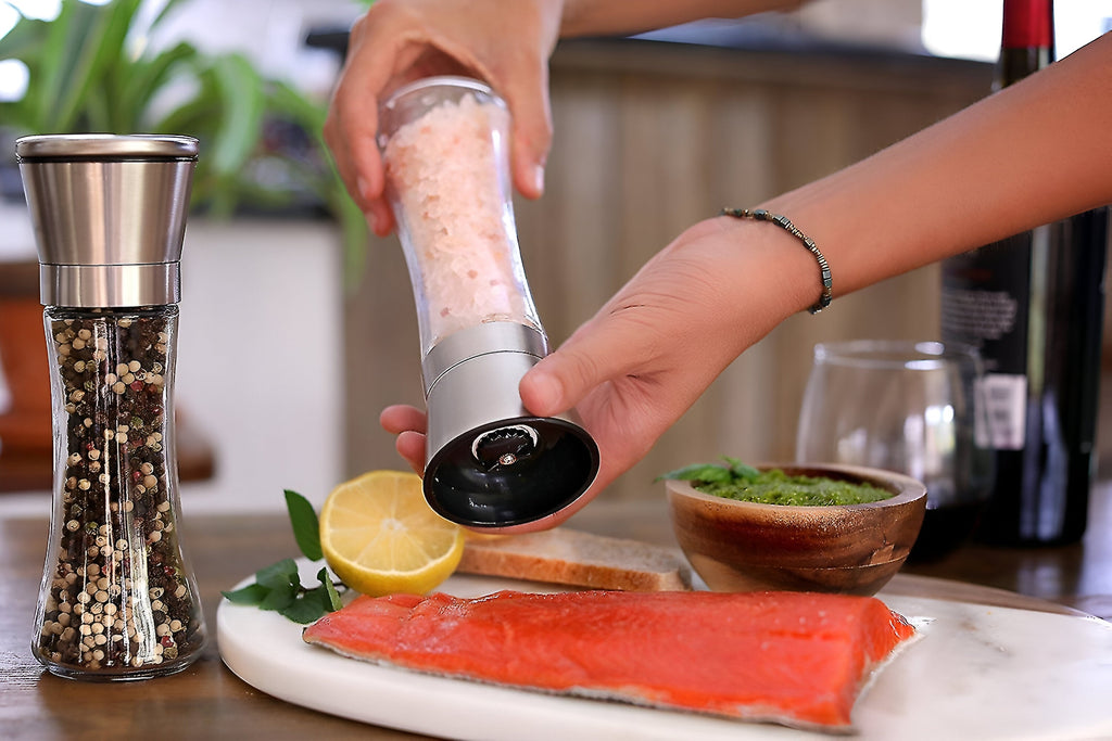 Salt and Pepper Spice Grinder Set for Convenient Kitchen Use With Stainless Stand