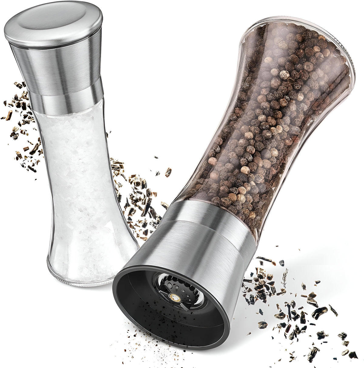 Salt and Pepper Spice Grinder Set for Convenient Kitchen Use With Stainless Stand